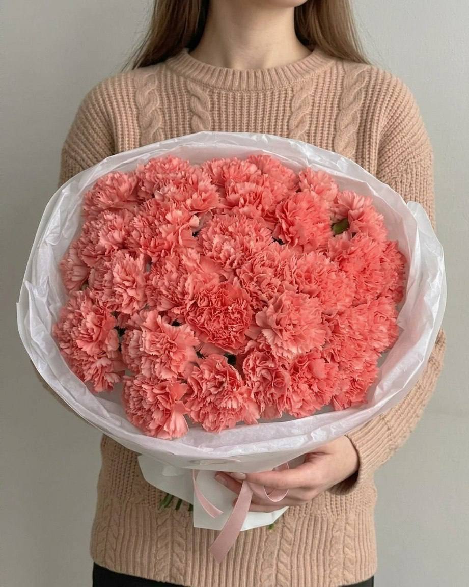 Моно-букет из 25 оранжевых диантусов